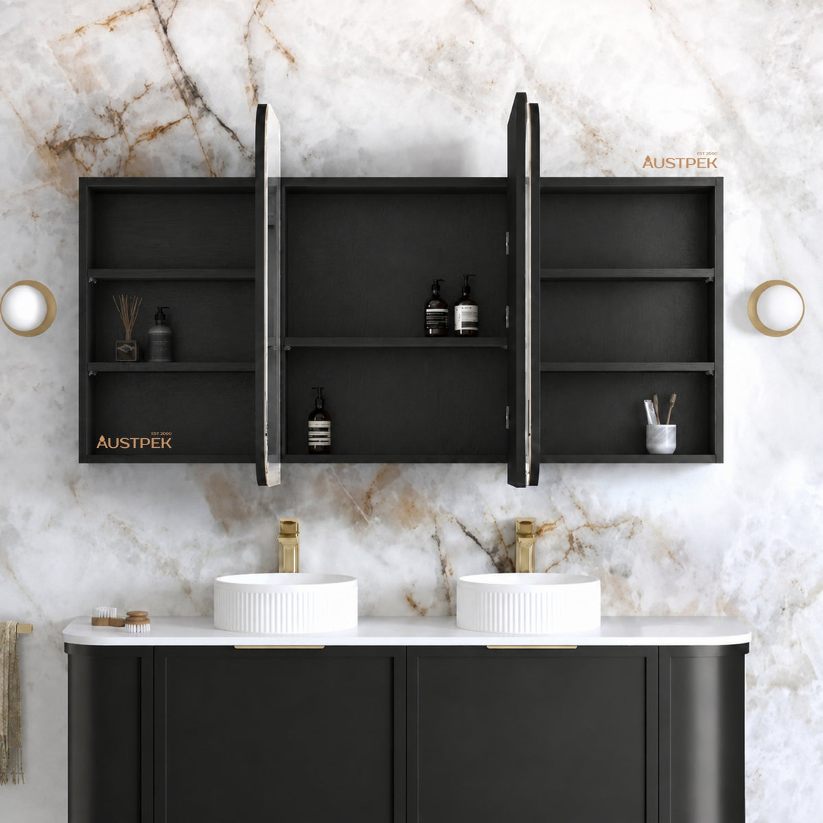 OTTI NEWPORT BLACK OAK SHAVING CABINET 1500X750MM