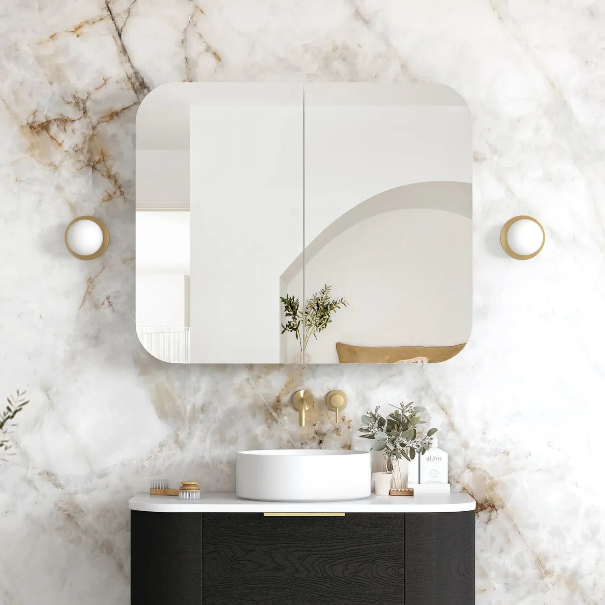 OTTI NEWPORT BLACK OAK SHAVING CABINET 900X750MM