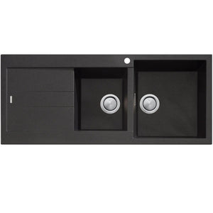 OLIVERI SANTORINI 1 & 3/4 BOWL TOPMOUNT ALFRESCO AND KITCHEN SINK WITH OVERFLOW & LEFT DRAINER BLACK 1160MM