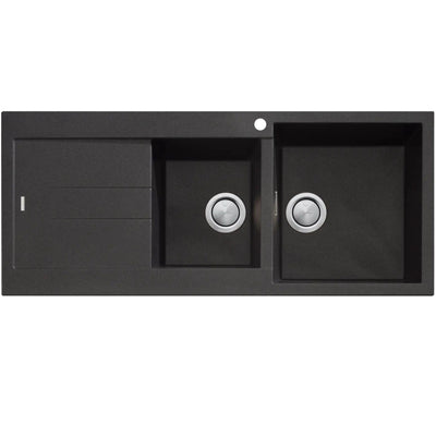 OLIVERI SANTORINI 1 & 3/4 BOWL TOPMOUNT ALFRESCO AND KITCHEN SINK WITH OVERFLOW & LEFT DRAINER BLACK 1160MM