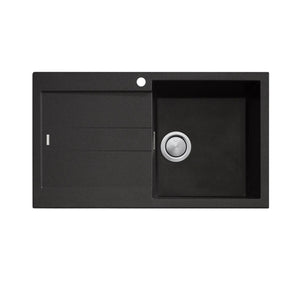 OLIVERI SANTORINI SINGLE BOWL TOPMOUNT ALFRESCO AND KITCHEN SINK WITH OVERFLOW & LEFT DRAINER BLACK 860MM