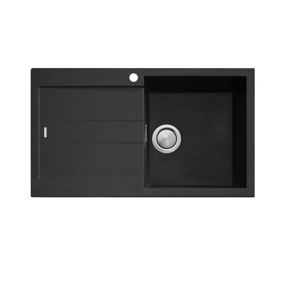 OLIVERI SANTORINI SINGLE BOWL TOPMOUNT ALFRESCO AND KITCHEN SINK WITH OVERFLOW & LEFT DRAINER BLACK 860MM