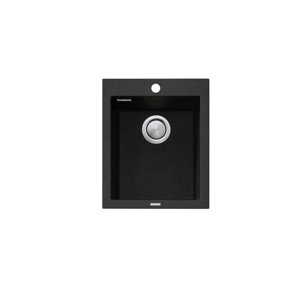 OLIVERI SANTORINI SINGLE BOWL TOPMOUNT ALFRESCO, KITCHEN AND LAUNDRY SINK WITH OVERFLOW BLACK 410MM