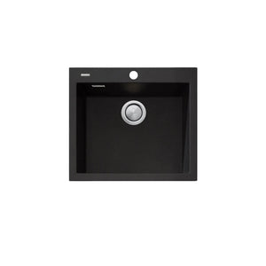 OLIVERI SANTORINI SINGLE BOWL TOPMOUNT ALFRESCO, KITCHEN AND LAUNDRY SINK WITH OVERFLOW BLACK 560MM