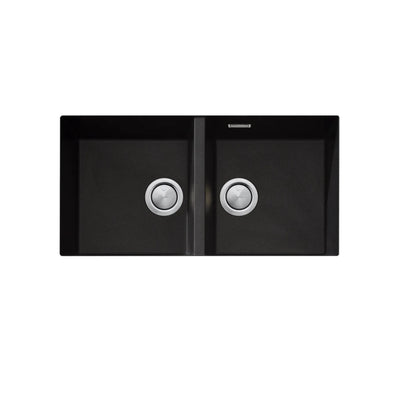 OLIVERI SANTORINI DOUBLE BOWL UNDERMOUNT KITCHEN SINK WITH OVERFLOW BLACK 860MM