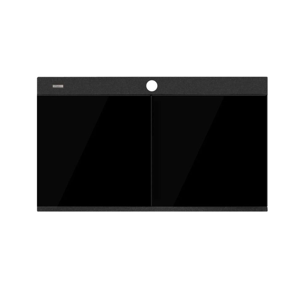OLIVERI SANTORINI DOUBLE BOWL TOPMOUNT ALFRESCO AND KITCHEN SINK WITH GLASS TOP BLACK 860MM