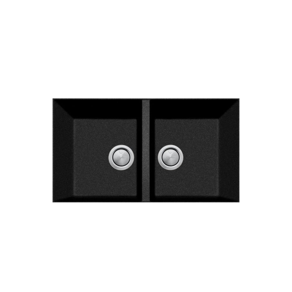 OLIVERI SANTORINI PICCOLO DOUBLE BOWL UNDERMOUNT KITCHEN SINK BLACK 755MM