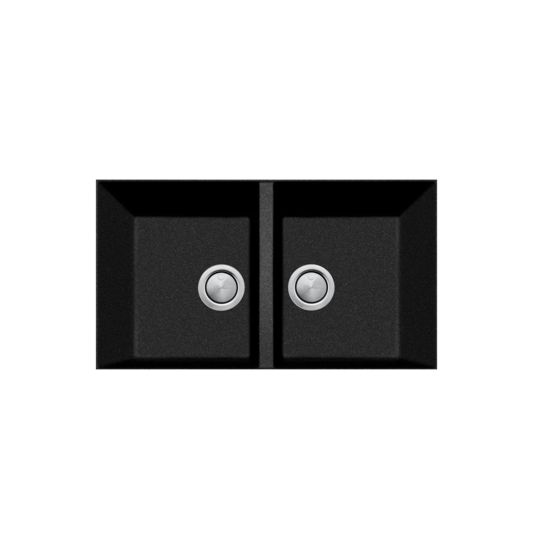 OLIVERI SANTORINI PICCOLO DOUBLE BOWL UNDERMOUNT KITCHEN SINK BLACK 755MM