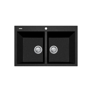 OLIVERI SANTORINI PICCOLO DOUBLE BOWL TOPMOUNT KITCHEN SINK WITH TAPHOLE BLACK 790MM