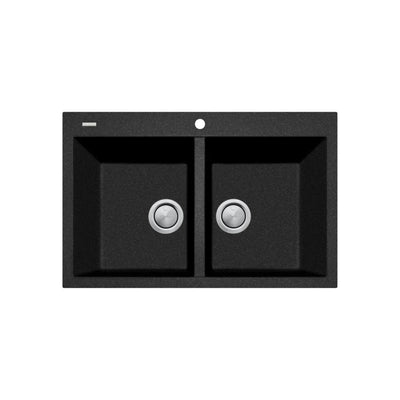 OLIVERI SANTORINI PICCOLO DOUBLE BOWL TOPMOUNT KITCHEN SINK WITH TAPHOLE BLACK 790MM