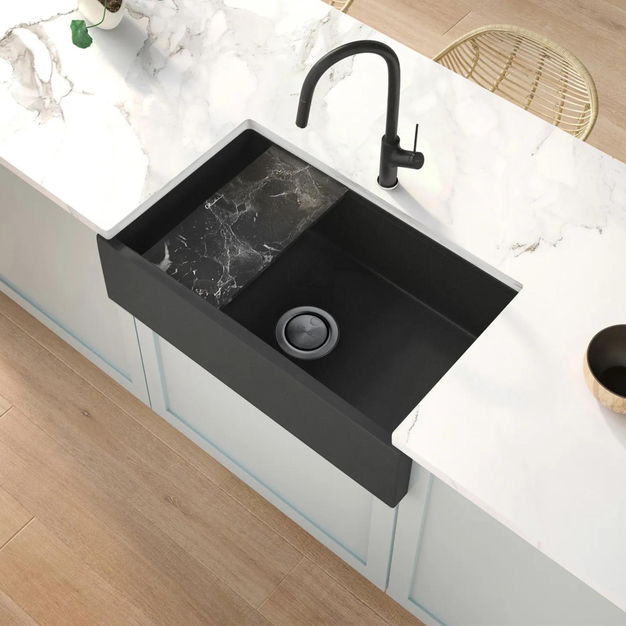 OLIVERI SANTORINI FARMHOUSE SINGLE BOWL UNDERMOUNT KITCHEN SINK BLACK 838MM