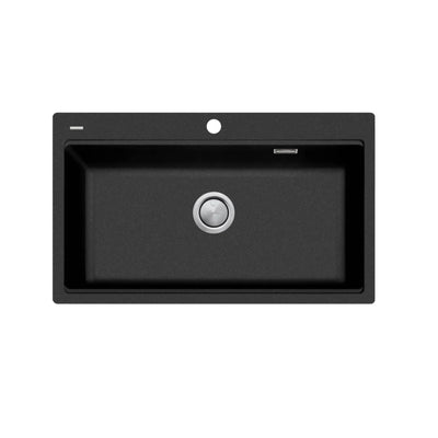 OLIVERI SANTORINI SINGLE BOWL TOPMOUNT WORKSTATION KITCHEN SINK WITH OVERFLOW BLACK 860MM