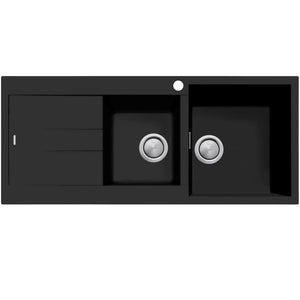 OLIVERI SANTORINI 1 & 3/4 BOWL TOPMOUNT ALFRESCO AND KITCHEN SINK WITH OVERFLOW & LEFT DRAINER MATTE BLACK 1160MM