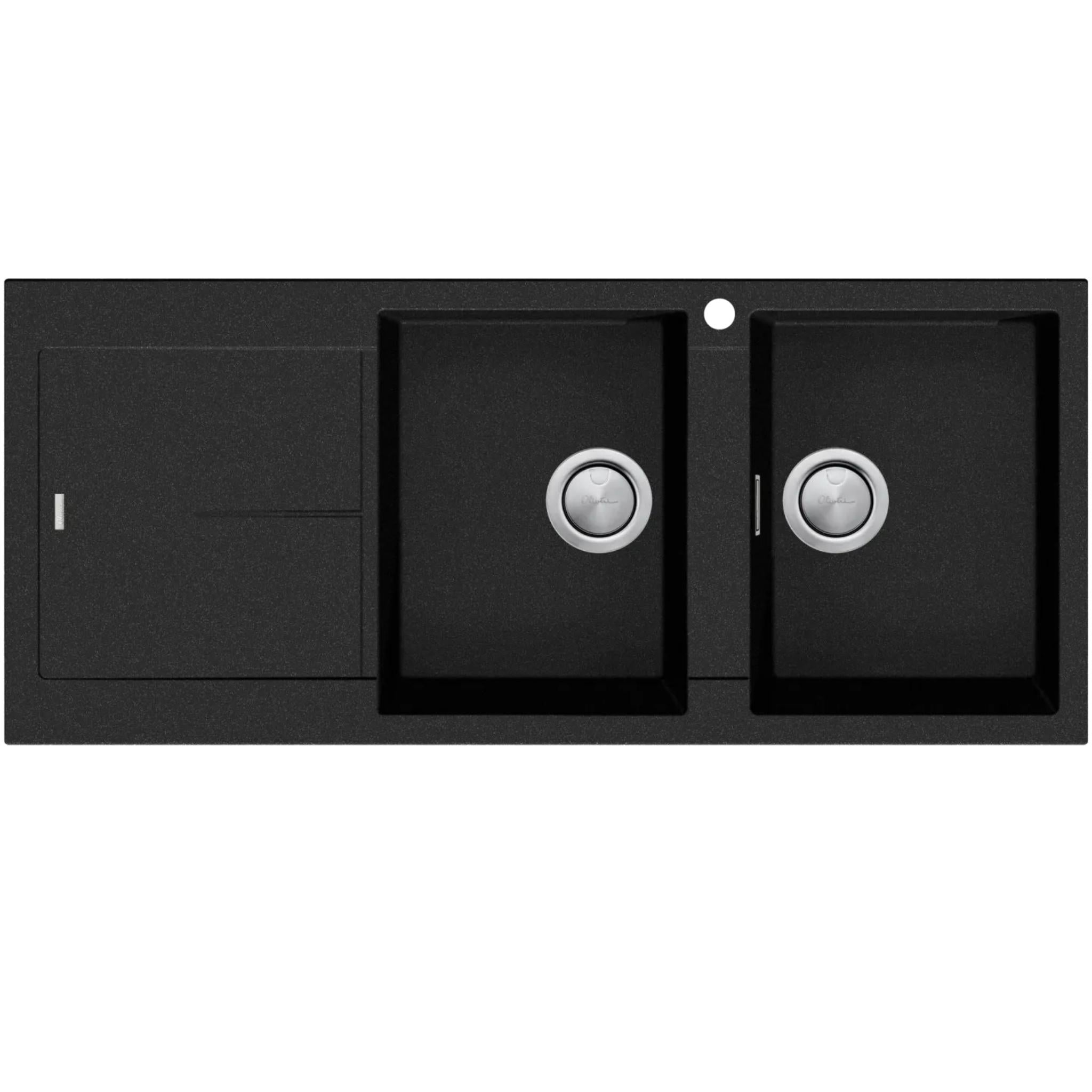 OLIVERI SANTORINI DOUBLE BOWL TOPMOUNT ALFRESCO AND KITCHEN SINK WITH OVERFLOW & LEFT DRAINER MATTE BLACK 1160MM