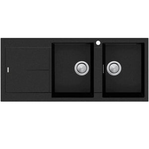 OLIVERI SANTORINI DOUBLE BOWL TOPMOUNT ALFRESCO AND KITCHEN SINK WITH OVERFLOW & LEFT DRAINER MATTE BLACK 1160MM