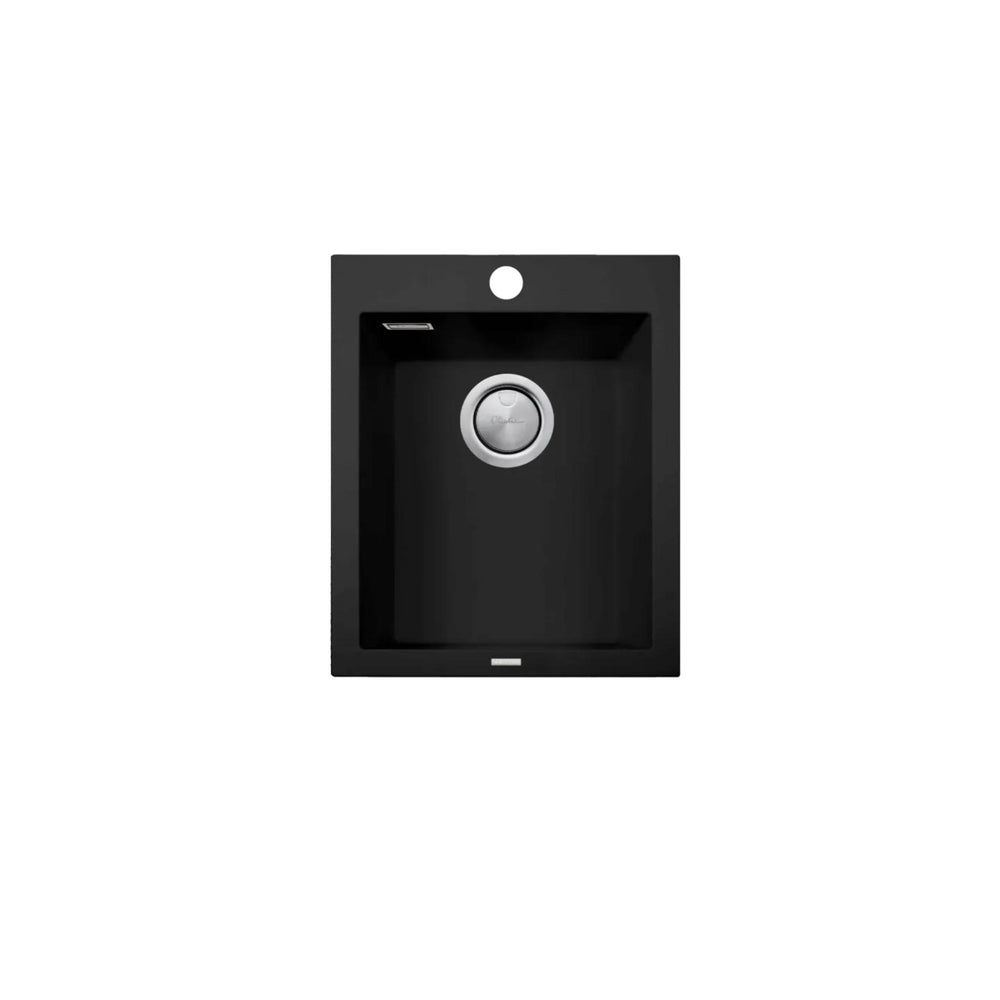 OLIVERI SANTORINI SINGLE BOWL TOPMOUNT ALFRESCO, KITCHEN AND LAUNDRY SINK WITH OVERFLOW MATTE BLACK 410MM