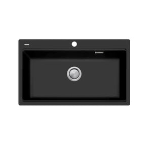 OLIVERI SANTORINI SINGLE BOWL TOPMOUNT WORKSTATION KITCHEN SINK WITH OVERFLOW MATTE BLACK 860MM