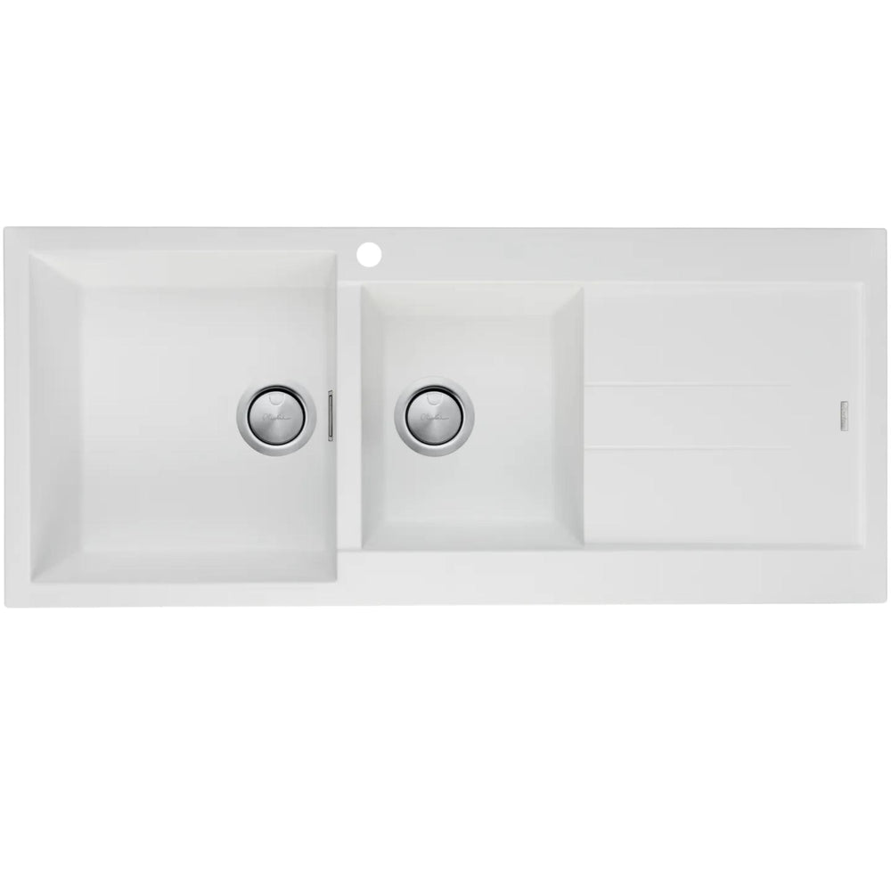 OLIVERI SANTORINI 1 & 3/4 BOWL TOPMOUNT ALFRESCO AND KITCHEN SINK WITH OVERFLOW & RIGHT DRAINER BLACK 1160MM