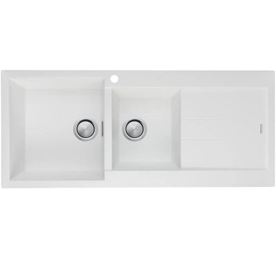 OLIVERI SANTORINI 1 & 3/4 BOWL TOPMOUNT ALFRESCO AND KITCHEN SINK WITH OVERFLOW & RIGHT DRAINER WHITE 1160MM