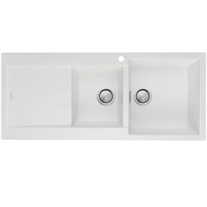 OLIVERI SANTORINI 1 & 3/4 BOWL TOPMOUNT ALFRESCO AND KITCHEN SINK WITH OVERFLOW & LEFT DRAINER WHITE 1160MM