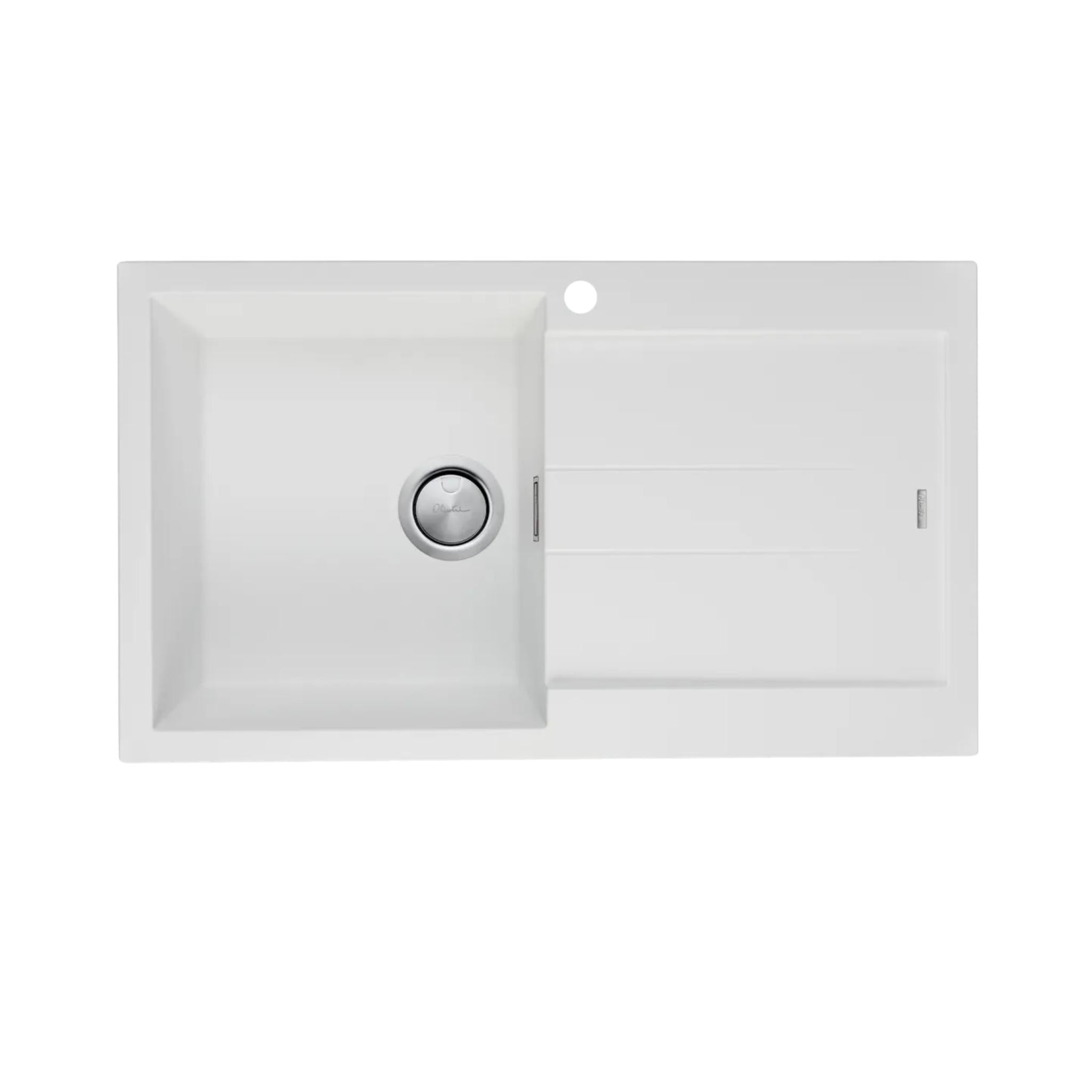 OLIVERI SANTORINI SINGLE BOWL TOPMOUNT ALFRESCO AND KITCHEN SINK WITH OVERFLOW & RIGHT DRAINER WHITE 860MM