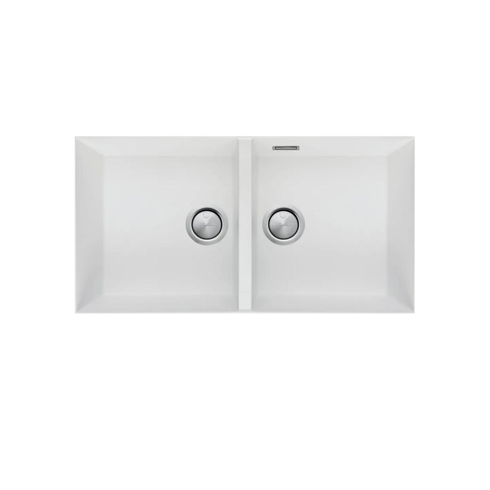 OLIVERI SANTORINI DOUBLE BOWL UNDERMOUNT KITCHEN SINK WITH OVERFLOW BLACK 860MM
