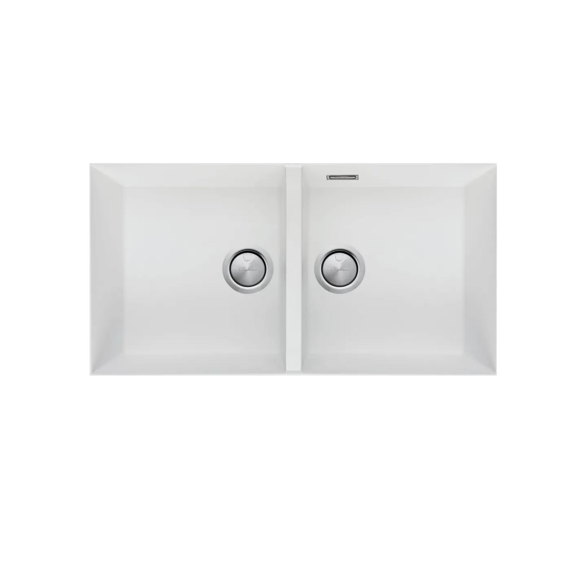 OLIVERI SANTORINI DOUBLE BOWL UNDERMOUNT KITCHEN SINK WITH OVERFLOW WHITE 860MM