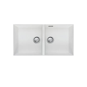 OLIVERI SANTORINI DOUBLE BOWL UNDERMOUNT KITCHEN SINK WITH OVERFLOW WHITE 860MM