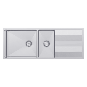 SCHOCK LUGANO 1 & 3/4 DOUBLE BOWL KITCHEN SINK WITH DRAINER STAINLESS STEEL 1160MM