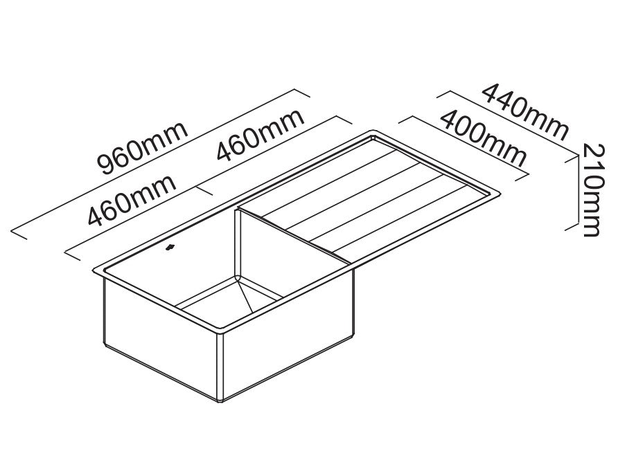 SCHOCK LUGANO SINGLE BOWL KITCHEN SINK WITH DRAINER STAINLESS STEEL 960MM