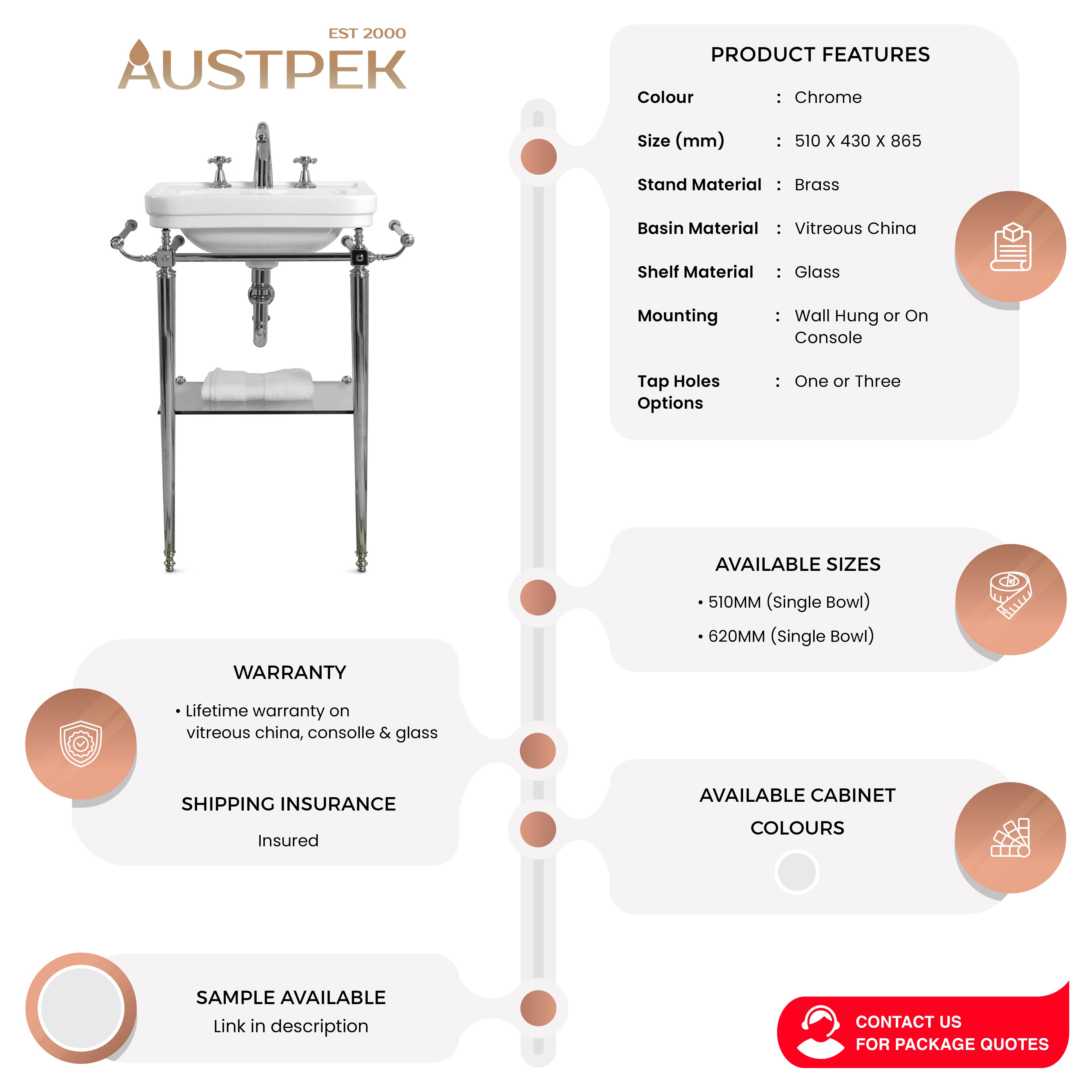 TURNER HASTINGS STAFFORD BASIN STAND CHROME 510MM
