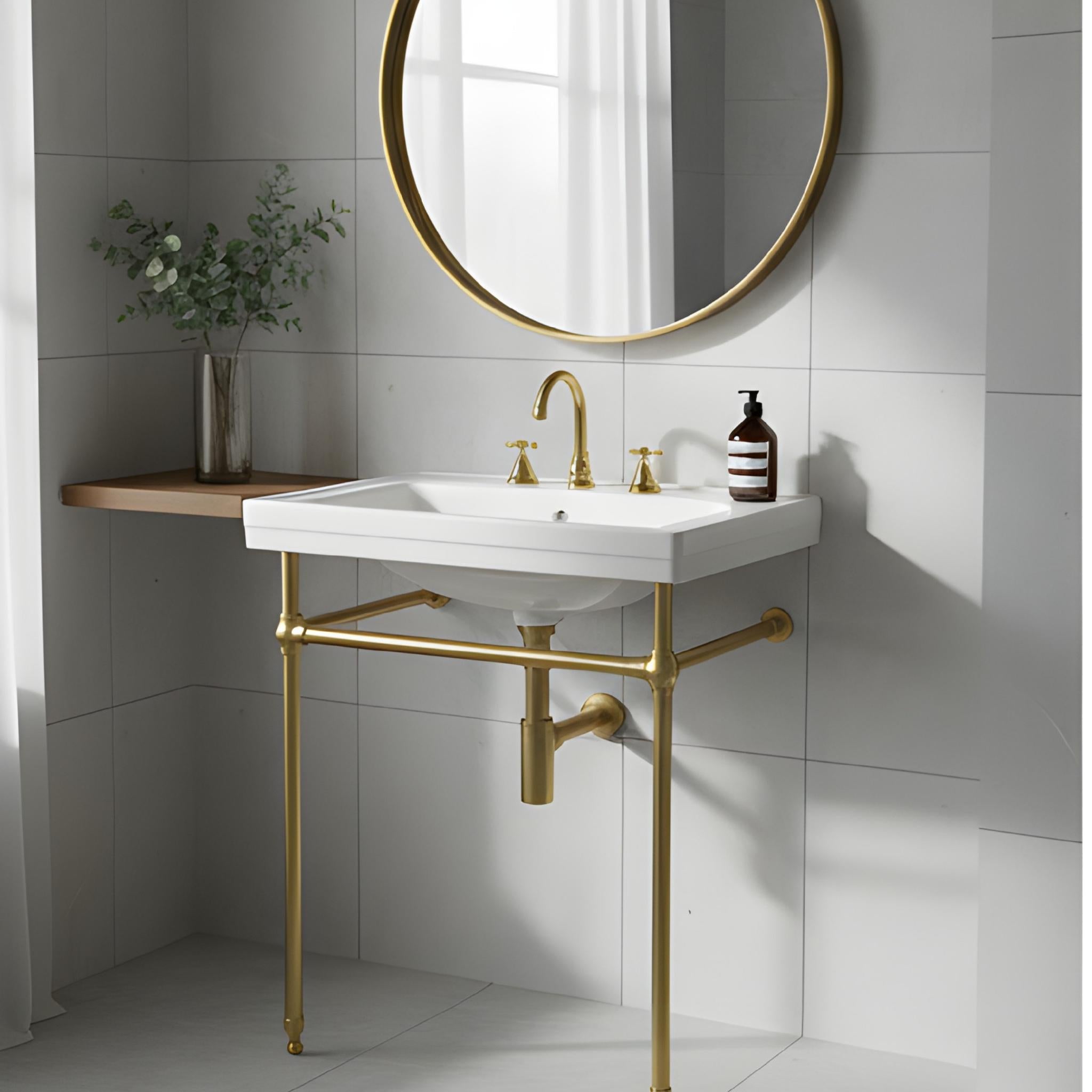 TURNER HASTINGS STAFFORD NUOVO BASIN STAND BRUSHED BRASS 585MM
