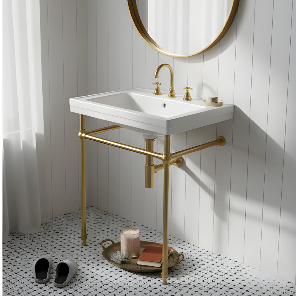 TURNER HASTINGS STAFFORD NUOVO BASIN STAND BRUSHED BRASS 585MM