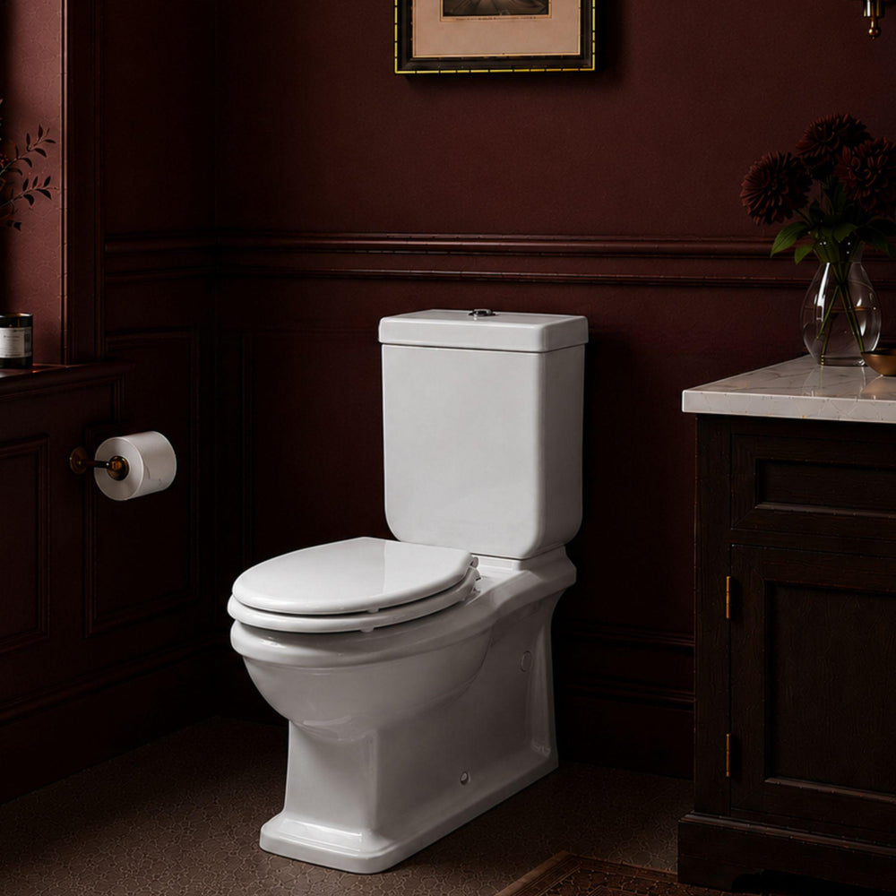 TURNER HASTINGS STAFFORD BACK TO WALL TOILET SUITE GLOSS WHITE WITH CHROME HINGES
