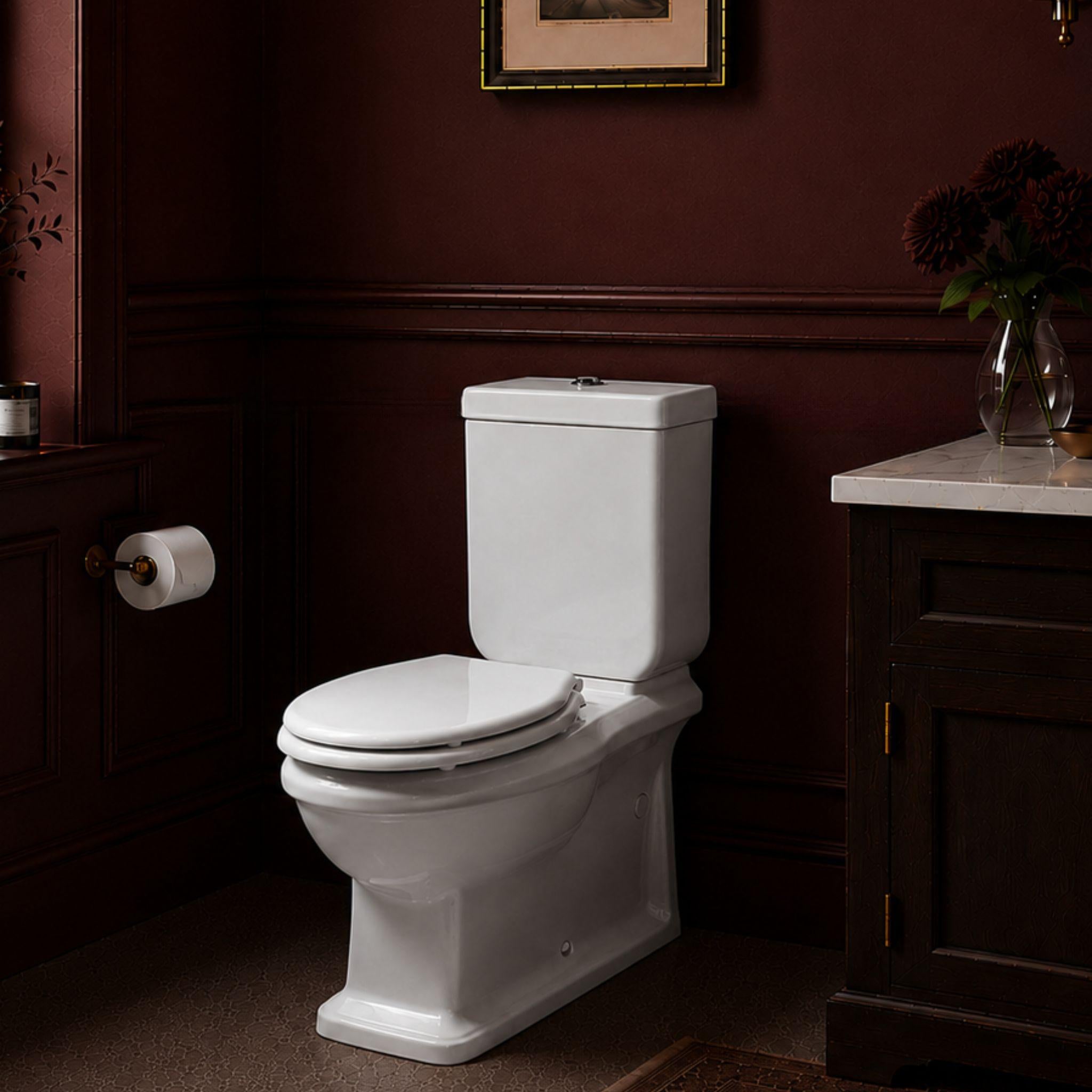 TURNER HASTINGS STAFFORD BACK TO WALL TOILET SUITE GLOSS WHITE WITH CHROME HINGES