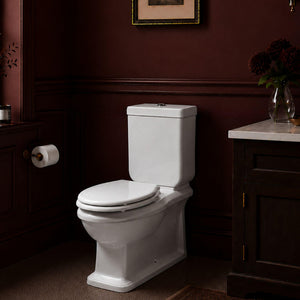 TURNER HASTINGS STAFFORD BACK TO WALL TOILET SUITE GLOSS WHITE WITH CHROME HINGES