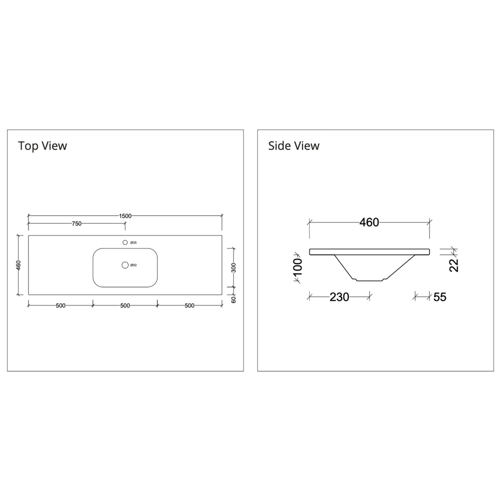 DUROCLASS STADIUM GLOSS WHITE SINGLE BOWL UNDERMOUNT VANITY TOP (MULTIPLE SIZES AVAILABLE)