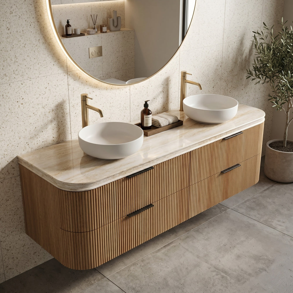 OTTI ENGLISH EDGE SAND DUNE ABOVE COUNTER DOUBLE VANITY SOLID SURFACE STONE TOP (AVAILABLE IN 1500MM AND 1800MM)
