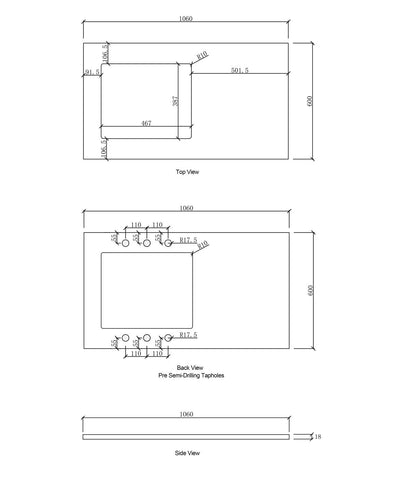 OTTI NATURAL CARRARA WHITE 1060MM LAUNDRY MARBLE STONE TOP