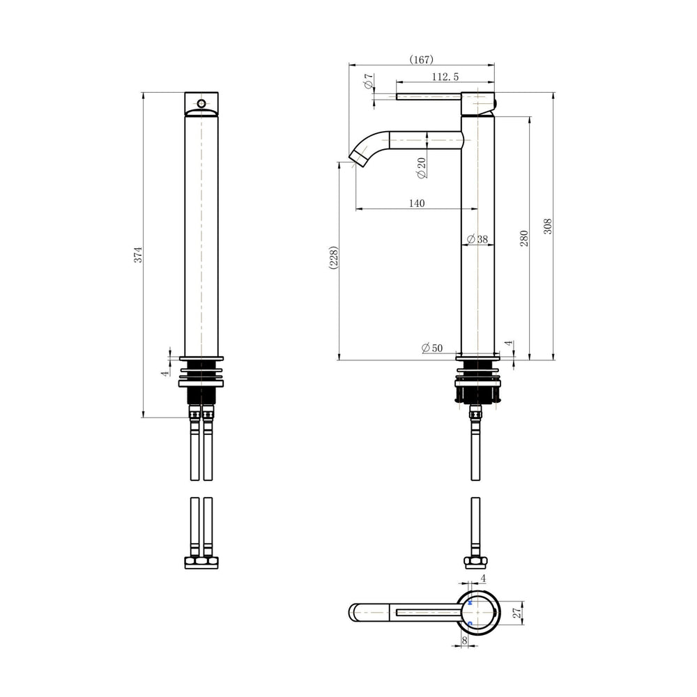 MODERN NATIONAL STAR MINI HIGH RISE LEAD FREE TALL BASIN MIXER 308MM CHROME