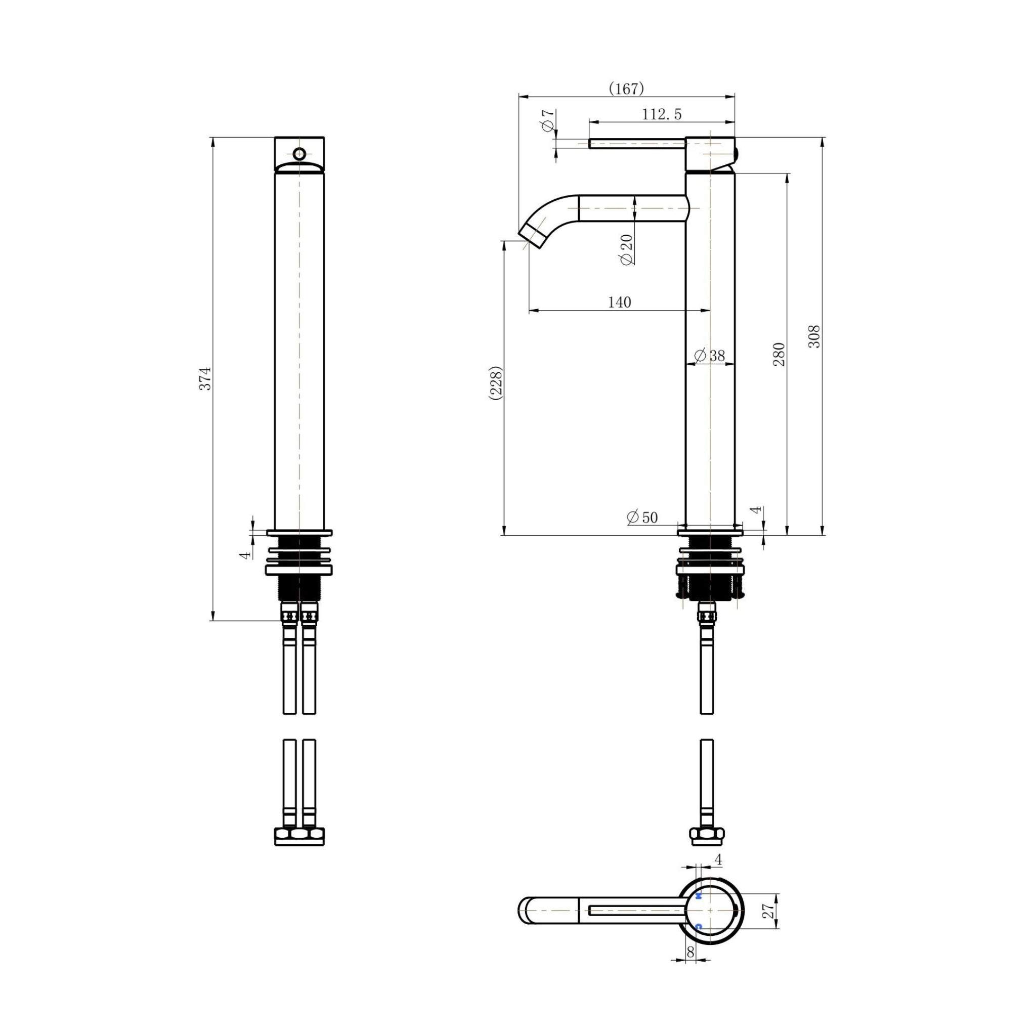MODERN NATIONAL STAR MINI HIGH RISE LEAD FREE TALL BASIN MIXER 308MM CHROME
