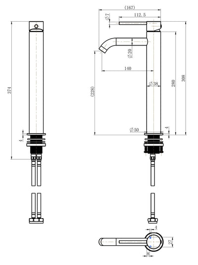 MODERN NATIONAL STAR MINI HIGH RISE LEAD FREE TALL BASIN MIXER 308MM POLISHED BRASS