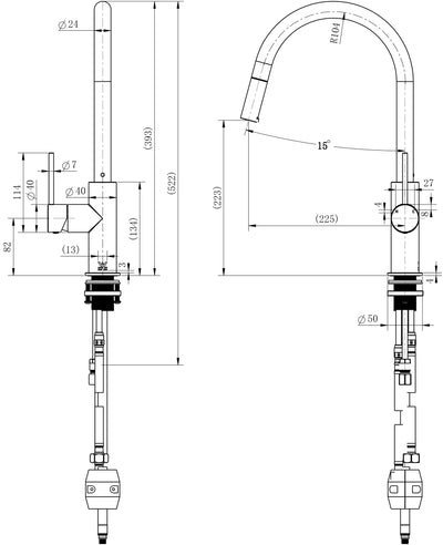 MODERN NATIONAL STAR MINI PULL OUT KITCHEN MIXER WITH KNURLED HANDLE 393MM BRUSHED NICKEL