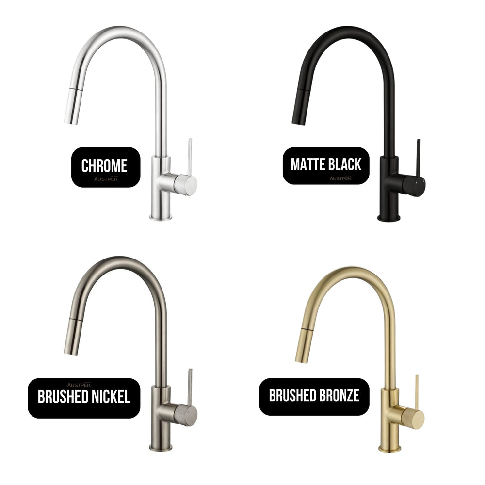 MODERN NATIONAL STAR MINI PULL OUT KITCHEN MIXER WITH KNURLED HANDLE 393MM BRUSHED NICKEL