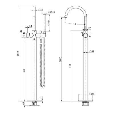 MODERN NATIONAL STAR MINI FREESTANDING BATH MIXER WITH HAND SHOWER 1010MM DUSK