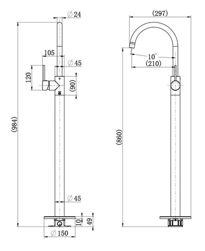 MODERN NATIONAL STAR MINI FREESTANDING BATH MIXER 984MM MATTE BLACK