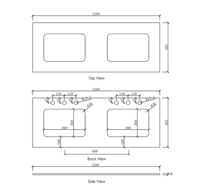 OTTI NATURAL CARRARA WHITE UNDERMOUNT DOUBLE VANITY MARBLE STONE TOP (AVAILABLE IN 1200MM, 1500MM AND 1800MM)