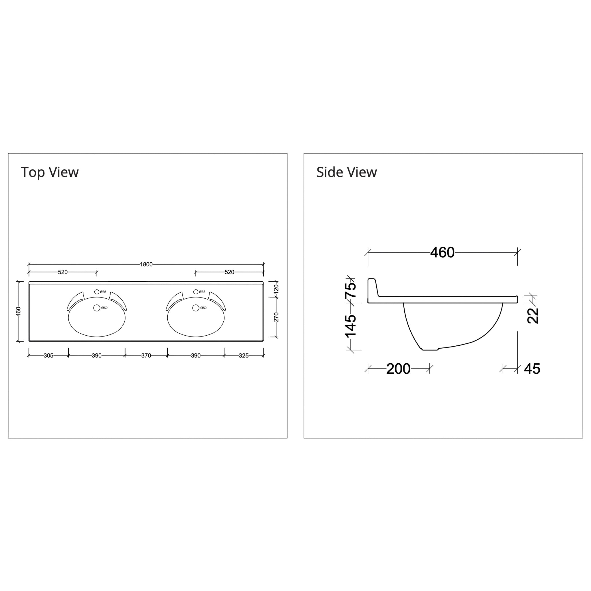 DUROCLASS SUPREME GLOSS WHITE DOUBLE BOWL UNDERMOUNT VANITY TOP (MULTIPLE SIZES AVAILABLE)