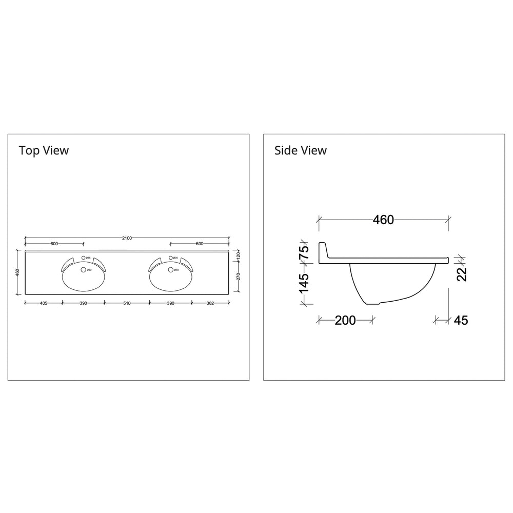 DUROCLASS SUPREME GLOSS WHITE DOUBLE BOWL UNDERMOUNT VANITY TOP (MULTIPLE SIZES AVAILABLE)