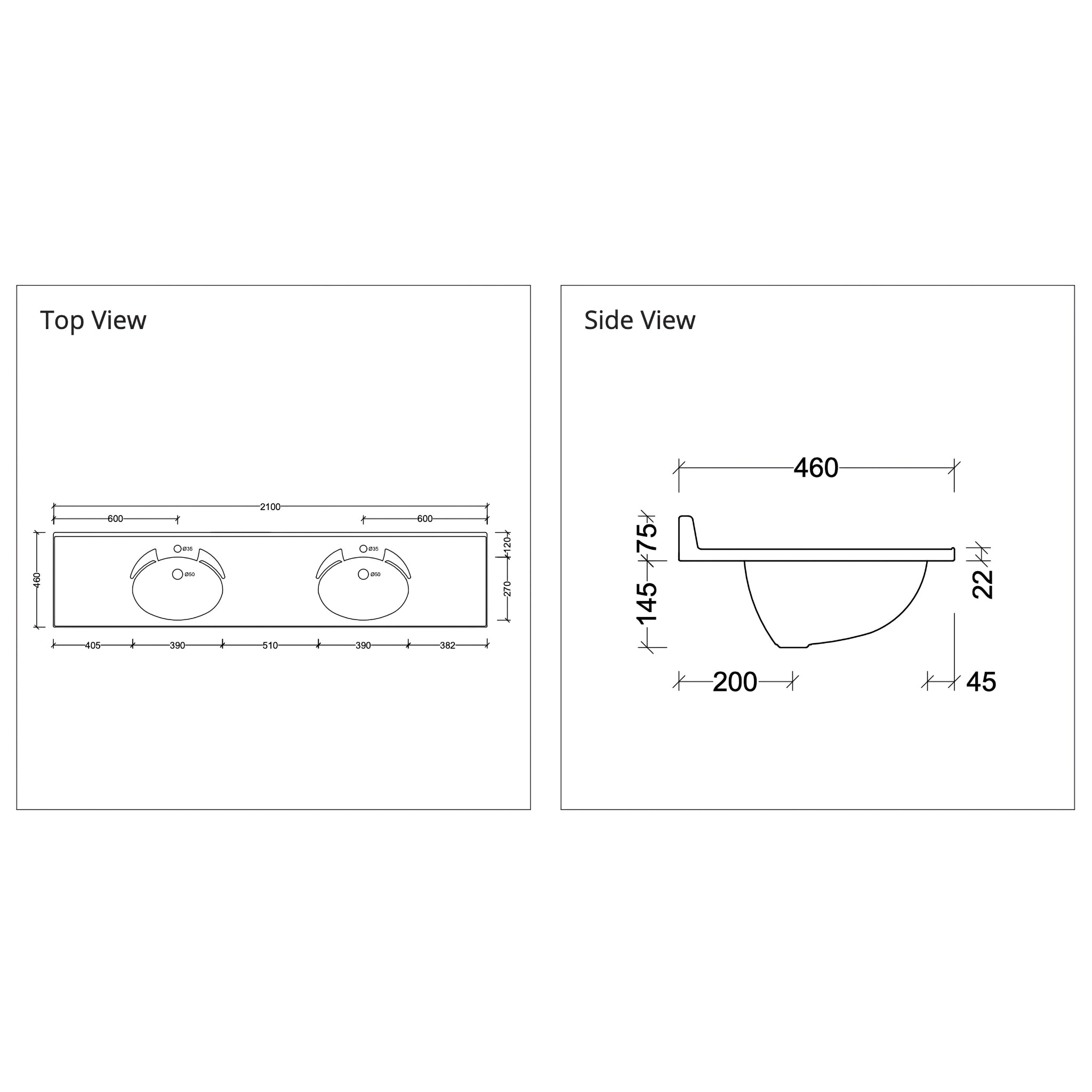 DUROCLASS SUPREME GLOSS WHITE DOUBLE BOWL UNDERMOUNT VANITY TOP (MULTIPLE SIZES AVAILABLE)